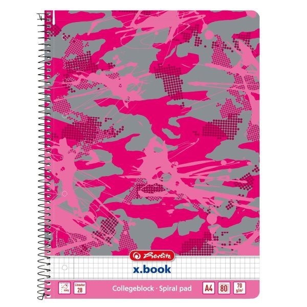 herlitz Collegeblock "Camouflage", DIN A4, kariert, pink