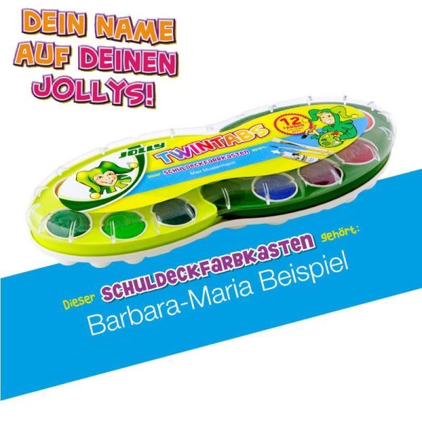 JOLLY Schuldeckfarbenkasten TWINTABS 12er mit Deinem Namen bedruckt!