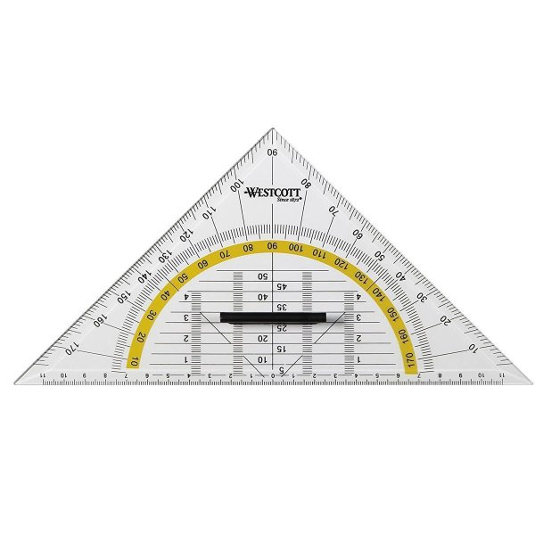 WESTCOTT Geometriedreieck, Hypotenuse: 220 mm, mit Griff