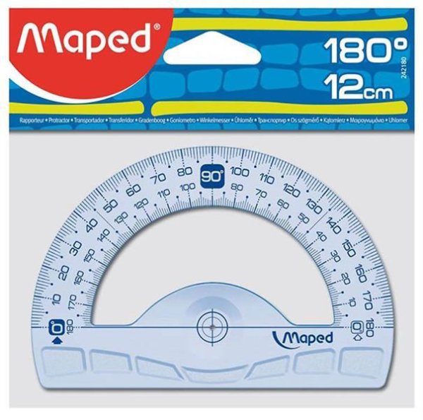 Maped uhlomer - flexibilný - polkruhový - 180° - 12 cm - modrý