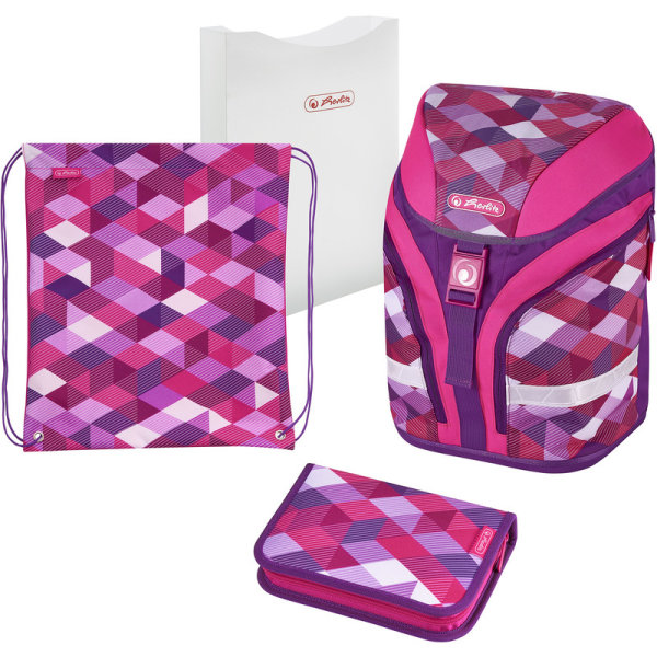 herlitz Schulrucksack Motion Plus "Pink Cubes" 4-teilig