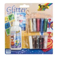 folia Glitter-Set inklusive Dekokleber, farbig sortiert