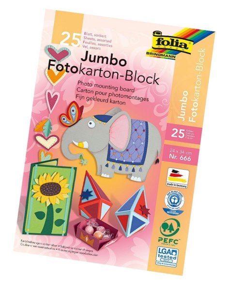 folia - blok s fotokartónovým papierom jumbo, 240 x 340 mm, 300 g / m2 - 1 blok- 25 listov roztriedených v 25 farbách