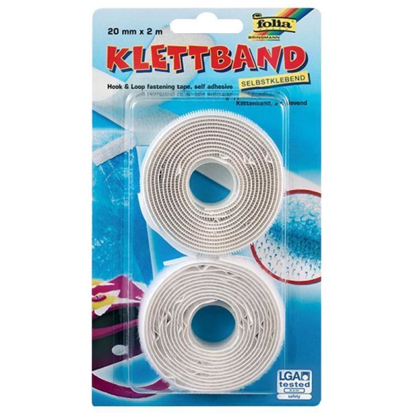 folia Klettband, 20 mm x 2 m, selbstklebend, weiß