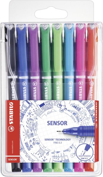 STABILO SENSOR  - fineliner s odpruženou špičkou - hrot F - 8ks - 8 rôznych farieb