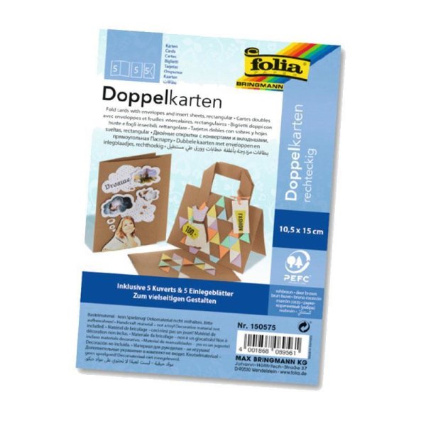 folia Doppelkarten, 105 x 150 mm, 220 g/qm, rehbraun