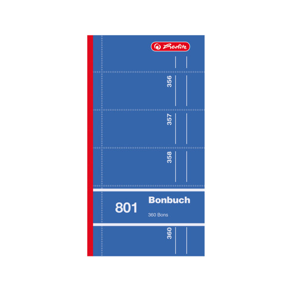 herlitz Formularbuch "Bonbuch 801", 90 x 198 mm, sortiert