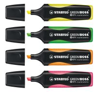 Umweltfreundlicher Textmarker - STABILO GREEN BOSS - 4er Pack - grün, rosa, orange, gelb