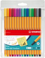 Fineliner - STABILO point 88 - 15er Pack - Standardfarben