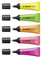 Textmarker - STABILO NEON - 5er Pack - gelb, grün, orange, pink, magenta