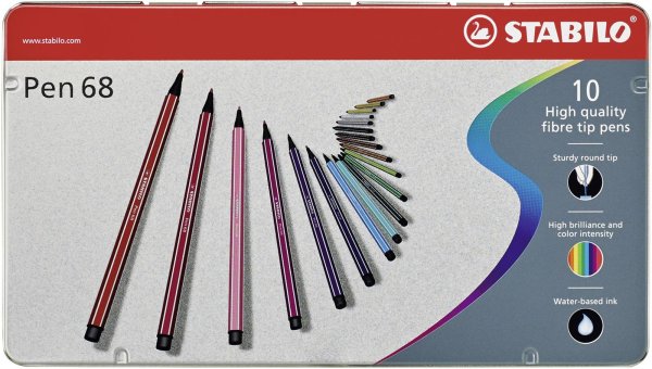 STABILO Pen 68 premium - fixky - Metal Box - 10 rôznych farieb