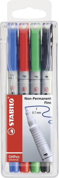 Folienstift - STABILO OHPen universal - wasserlöslich fein - 4er Pack - grün, rot, blau, schwarz