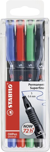 Folienstift - STABILO OHPen universal - permanent superfein - 4er Pack - grün, rot, blau, schwarz