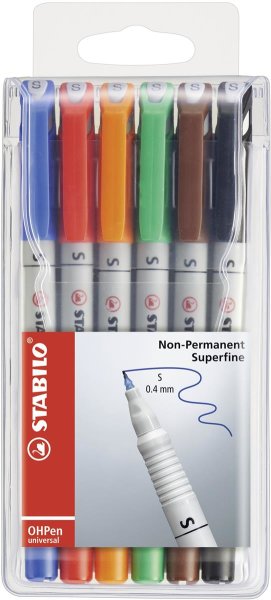 Folienstift - STABILO OHPen universal - wasserlöslich superfein - 6er Pack - mit 6 verschiedenen Farben