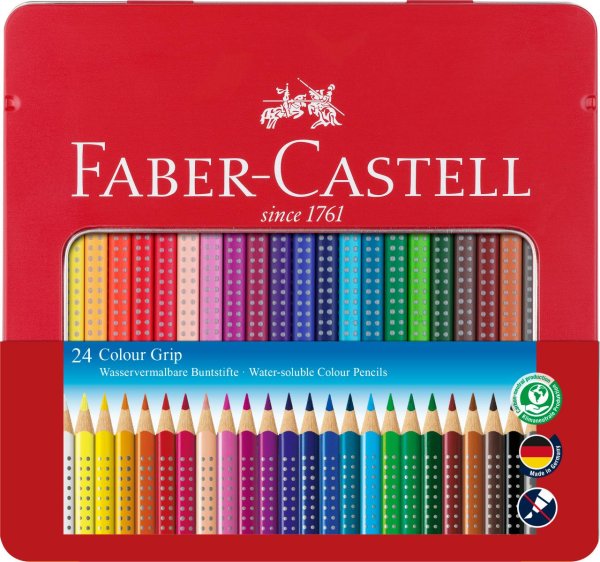 FABER-CASTELL trojhranné akvarelové farbičky - Colour GRIP - 24 rôznych farieb v kovovom balení