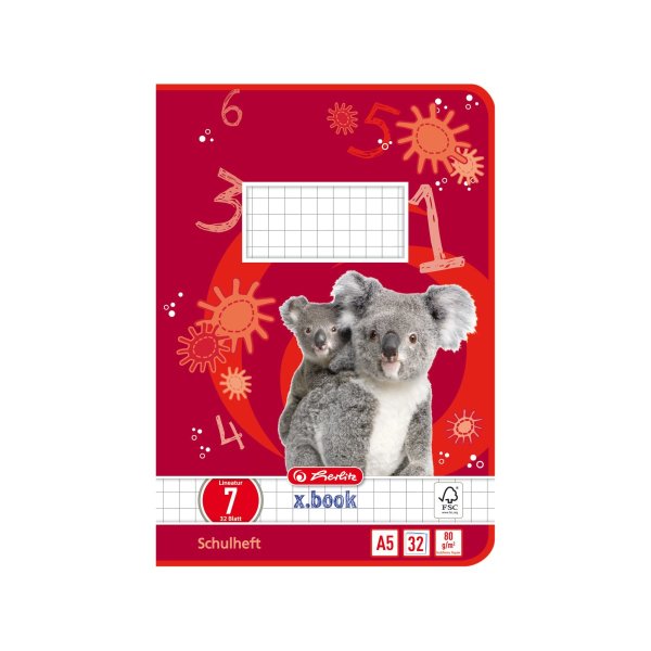 herlitz zošit x.book - A5 - linajkovanie 7 / štvorčekový - 32 listov - koala