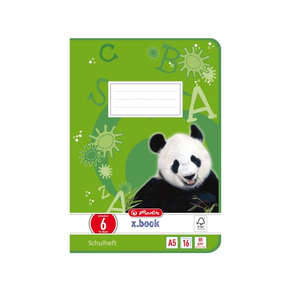 herlitz zošit x.book - A5 - linajkovanie 6 / čistý - 16 listov - panda