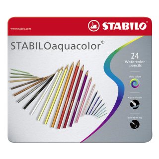 Aquarell-Buntstift - STABILO aquacolor - 24er Metalletui - mit 24 verschiedenen Farben