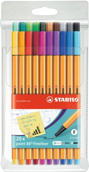 Fineliner - STABILO point 88 - 20er Pack - mit 20 verschiedenen Farben