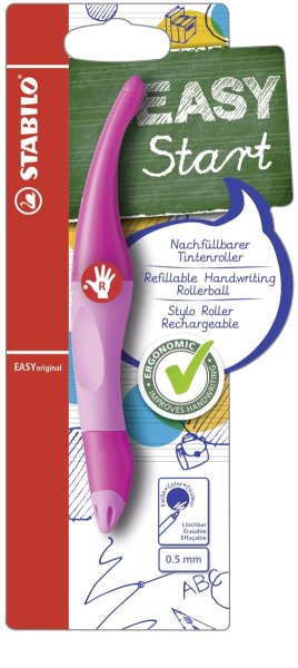 Ergonomischer Tintenroller für Rechtshänder - STABILO EASYoriginal in pink hell/dunkel - Einzelstift - Schreibfarbe blau (löschbar) - inklusive Patrone