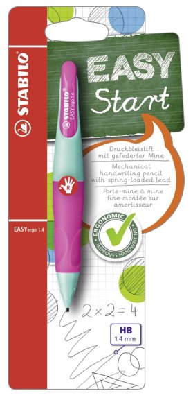 Ergonomischer Druck-Bleistift für Rechtshänder - STABILO EASYergo 1.4 in türkis/neonpink - Einzelstift - inklusive 3 dünner Minen - Härtegrad HB