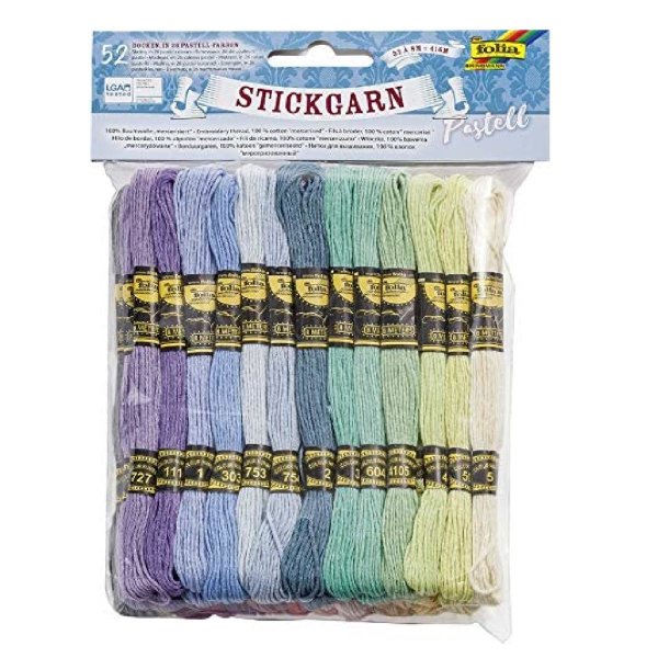 folia Stickgarn, 52 Docken á 8 m, farbig sortiert "Pastell"