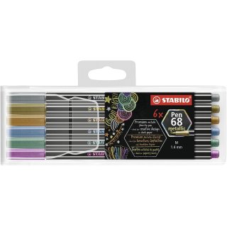 Premium Metallic-Filzstift - STABILO Pen 68 metallic - 6er Pack - mit 6 verschiedenen Metallic-Farben
