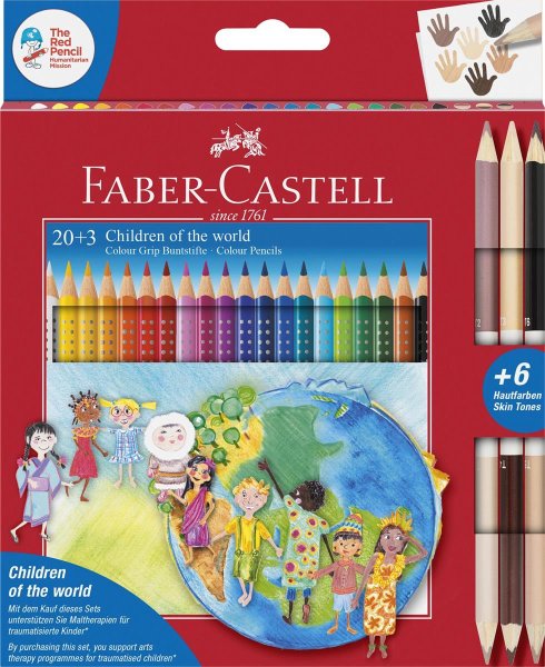 FABER-CASTELL trojhranné farbičky Colour GRIP - 20+3 v krabičke "charitatívna súprava Deti sveta"