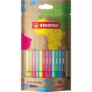 Premium-Filzstift - STABILO Pen 68 Mini - #mySTABILOdesign Edition - 12er Pack - mit 12 verschiedenen Farben