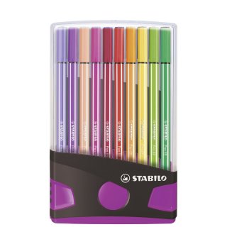 Premium-Filzstift - STABILO Pen 68 Colorparade - 20er Tischset in anthrazit/pink - mit 20 verschiedenen Farben
