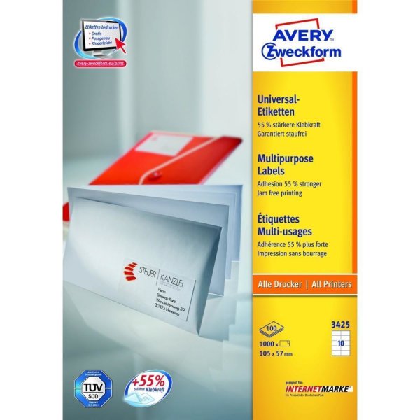 AVERY Zweckform Universal-Etiketten, 105 x 57 mm, weiß (3425)