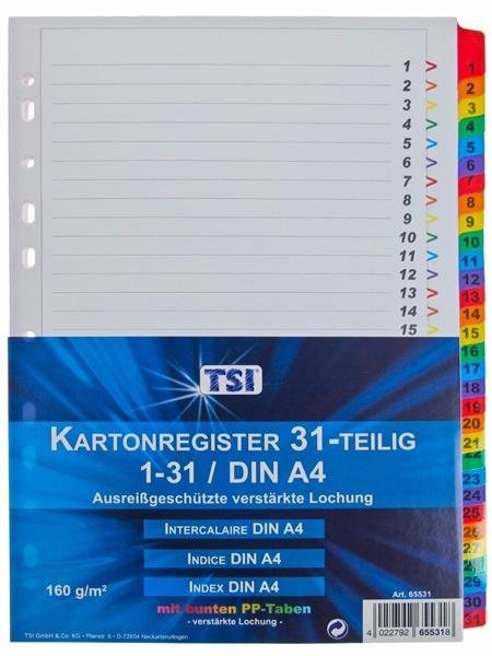 TSI folienverstärktes Kartonregister 31-teilig DIN A4