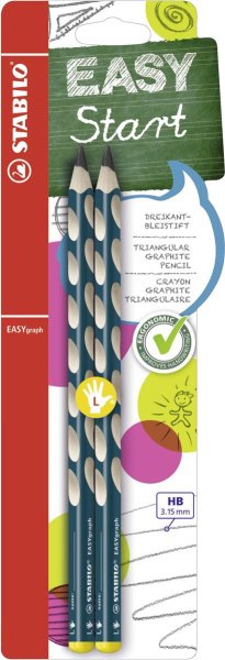 Ergonomischer Dreikant-Bleistift für Linkshänder - STABILO EASYgraph in petrol - 2er Pack- Härtegrad HB