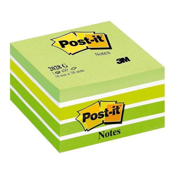 Post-it nalepovací poznámkový bloček - kocka - 76 x 76 mm - 450 listov - pastelovozelené odtiene