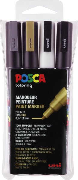 POSCA Acryl Marker PC-3M Feine Spitze 0,9 - 1,3mm, 4er Set