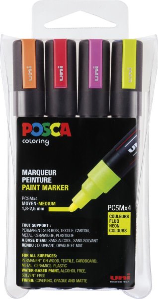 POSCA Acryl Marker PC-5M Mittelfeine Spitze 1,8 - 2,5mm, 4er Set Neon