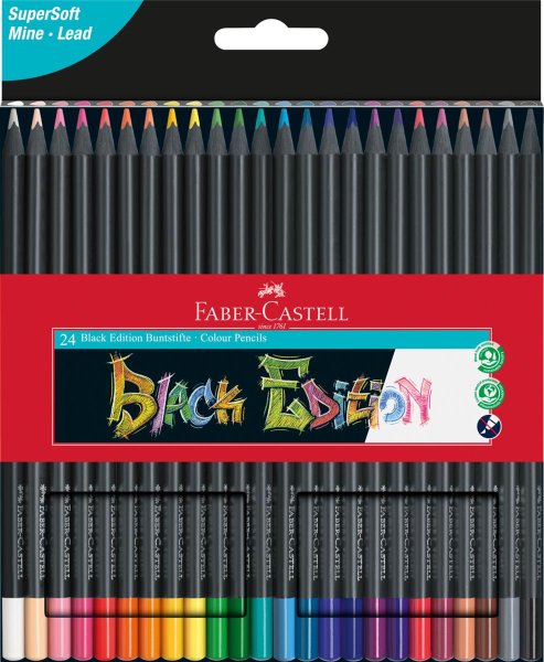 FABER-CASTELL Dreikant-Buntstifte Black Edition, 24er Etui