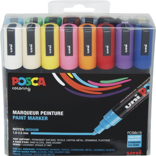 POSCA akrylový popisovač PC-5M - stredne jemný hrot - 1,8 - 2,5 mm - 16 ks súprava