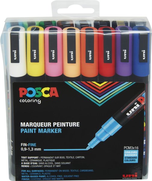 POSCA Acryl Marker PC-3M Feine Spitze 0,9 - 1,3mm, 16er Set