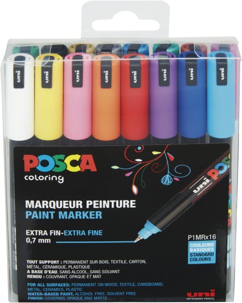 POSCA akrylový popisovač PC-1MR - extra tenký hrot - 0,7 mm - 16 ks súprava