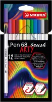 Premium-Filzstift mit Pinselspitze für variable Strichstärken - STABILO Pen 68 brush - ARTY - 12er Pack - mit 12 verschiedenen Farben