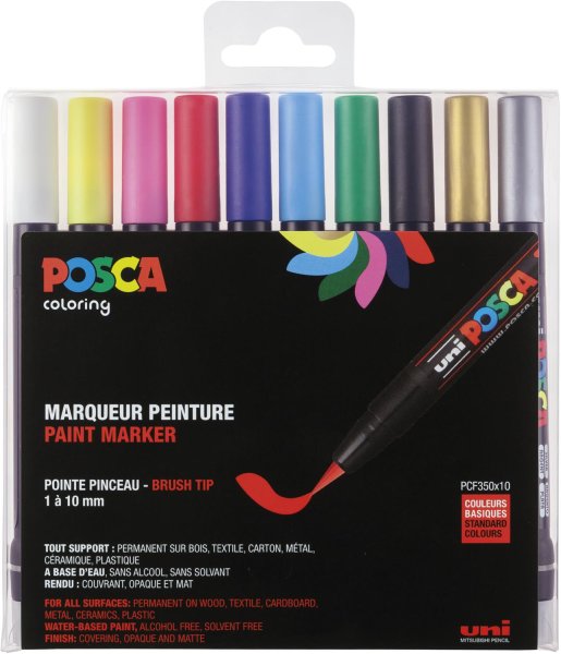 POSCA akrylový popisovač PCF-350 - štetcový hrot - 1 - 10 mm - 10 ks súprava