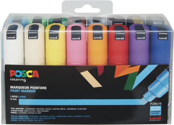 POSCA Acryl Marker PC-8K Breite Spitze 8mm, 16er Set