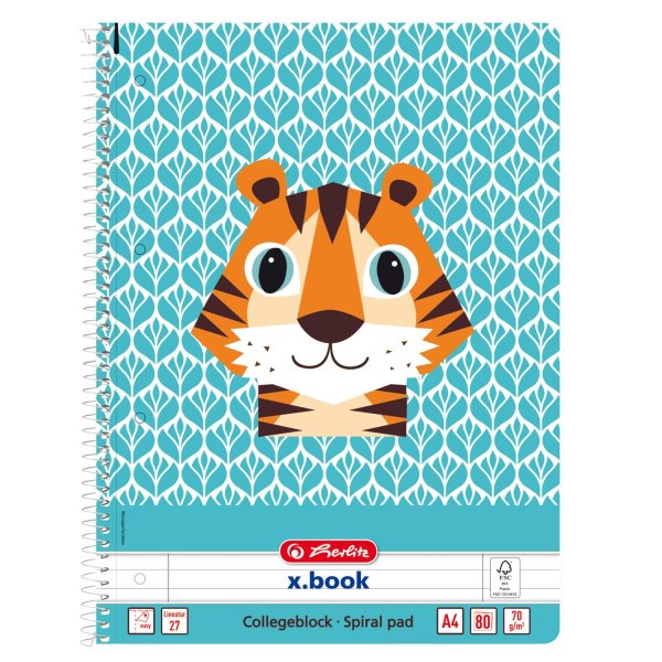 herlitz Collegeblock "Cute Animals Tiger", DIN A4, liniert