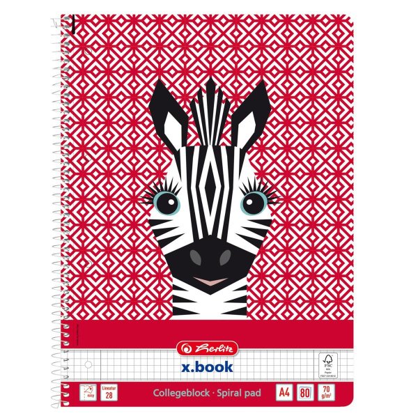 herlitz Collegeblock "Cute Animals Zebra", DIN A4, kariert