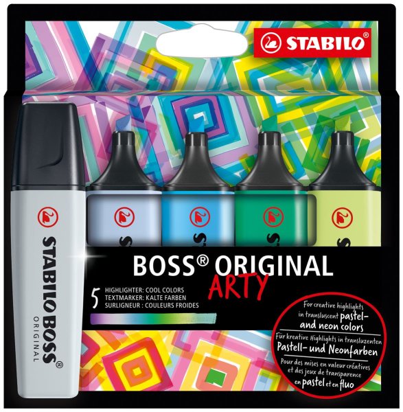 STABILO BOSS ORIGINAL - zvýrazňovač ARTY - 4 ks balenie - studené farby