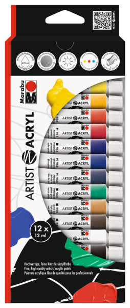 Marabu Acrylfarben "Artist Acryl", Set 12 x 12 ml