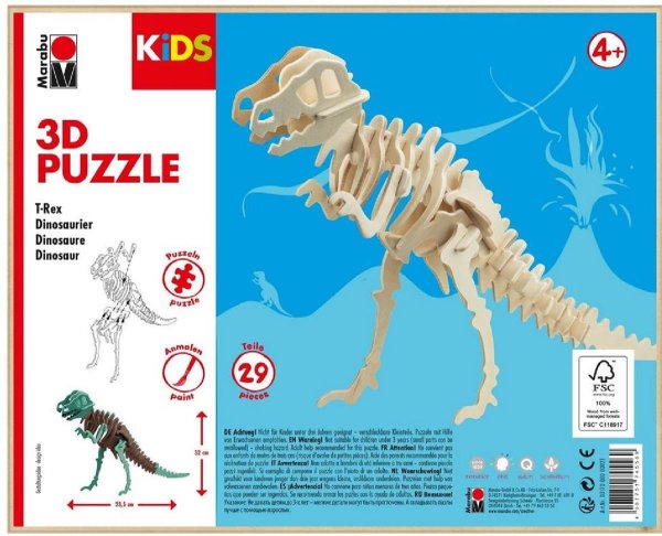 Marabu KiDS 3D Puzzle "T-Rex Dinosaurier", 29 Teile