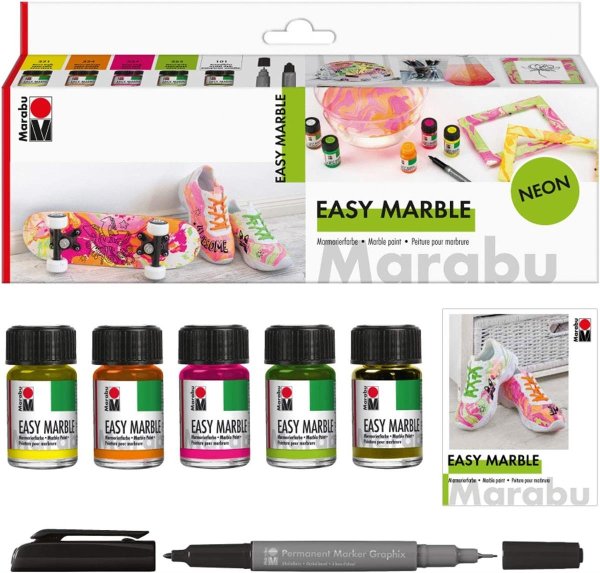 Marabu Marmorierfarbe "easy marble", Set NEON