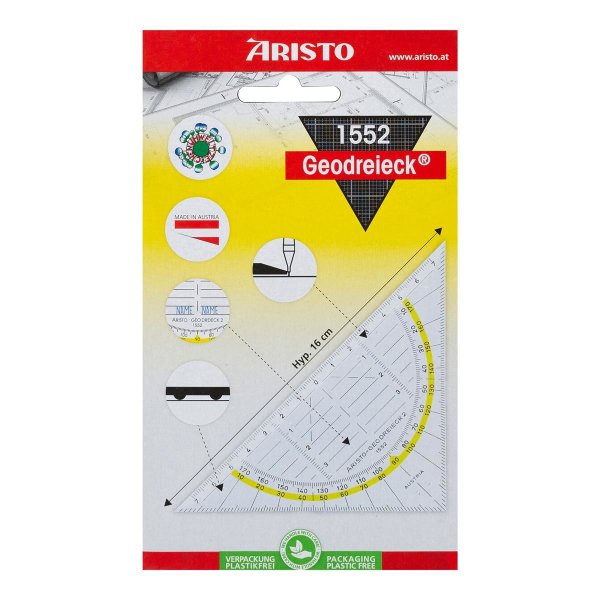 ARISTO Geodreieck® geo trojuholník 1552 priehľadný, 16 cm, s fazetami a atramentovými drážkami (AR1552)